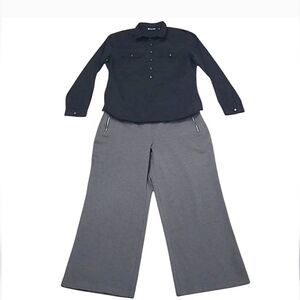 New York & Company Button Down Blouse Collared Shirt Accent Buttons Y2K Top